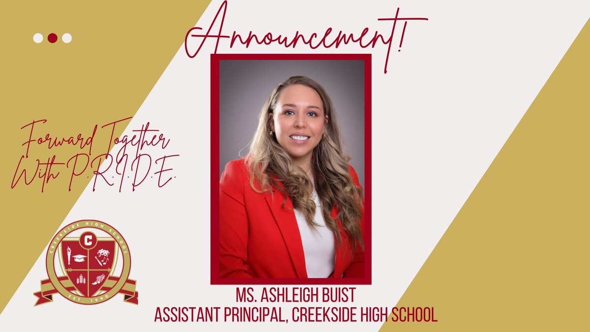 DrTAGAwak's tweet image. Please join me in congratulating Ms. Ashleigh Buist @TCSTEMCoach on being named Assistant Principal here @Creekside_High. #TribePRIDE @KimberlyRDove @Franchesca_Warr @FultonCoSchools @JasonStamperFC1