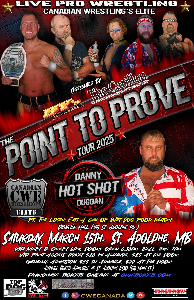 CWE Canada (@cwecanada) on Twitter photo Mar 15 <a href="/CWECanada/">CWE Canada</a> St. Adolphe, Manitoba Ft The Return Of The Loser Eats A Can Of Wet Dog Food Match, <a href="/HotshotDannyD/">Hotshot Danny Duggan</a> <a href="/sammypeppers_/">Sammy Peppers 🌶</a> <a href="/KevinODoyle1/">Kevin O’Doyle</a> <a href="/AdrienBB_Burton/">Adrien Burton</a> <a href="/kevinjhcannon/">Kevin Cannon</a> <a href="/TGCTS/">TheGreatCdnTalkShow</a> & more! Mar 15 <a href="/CWECanada/">CWE Canada</a> St. Adolphe, Manitoba Ft The Return Of The Loser Eats A Can Of Wet Dog Food Match, <a href="/HotshotDannyD/">Hotshot Danny Duggan</a> <a href="/sammypeppers_/">Sammy Peppers 🌶</a> <a href="/KevinODoyle1/">Kevin O’Doyle</a> <a href="/AdrienBB_Burton/">Adrien Burton</a> <a href="/kevinjhcannon/">Kevin Cannon</a> <a href="/TGCTS/">TheGreatCdnTalkShow</a> & more!