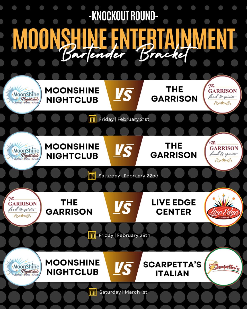 The Battle of the Bartenders kicks off tomorrow night at 5PM with a face-off between the Garrison's Sarah and Moonshine Nightclub's Mariah!

After the judges decide a winner, the winning drink will be available to order all night long!🍹💃