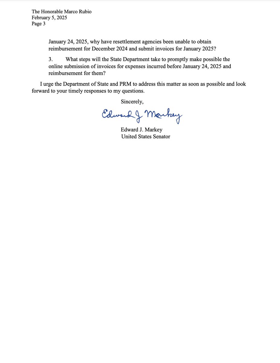 This month, I urged the Trump admin to immediately resume funding to resettlement agencies. These non-profit organizations have fulfilled their obligations in providing much-needed services to resettled refugees. The federal government must fulfill its part of the agreement.