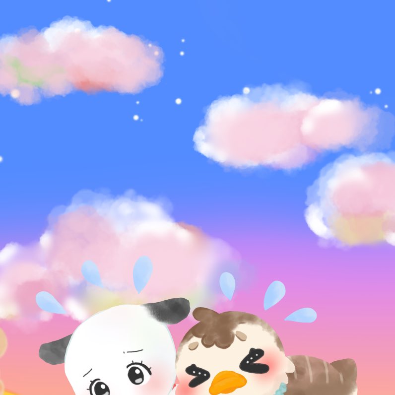 EmojiKof's tweet photo. 夕方の空は、ほんの数分で全然違う表情を見せるから面白いですよね。
今回の冒険の空は、どんな物語を語っているように見えますか？
もし良かったら、あなたの心に浮かぶ空の色やエピソードを教えてくださいね🐻🐰

#ぴょんもぐ大冒険 https://t.co/sd9hpQfbj3