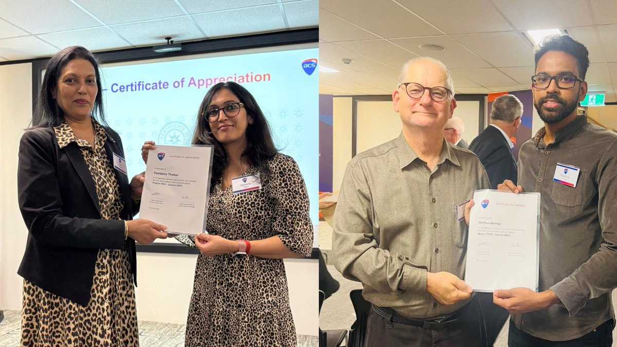 A #shoutout to Chathura Gamage, our Research Software Engineer, and Vandana Thakur, our Software Tester, for completing the latest <a href="/ACSnewsfeed/">ACS</a> mentor program and gaining certification of completion and appreciation.

Congratulations to them both! Well done 👏

Head to our