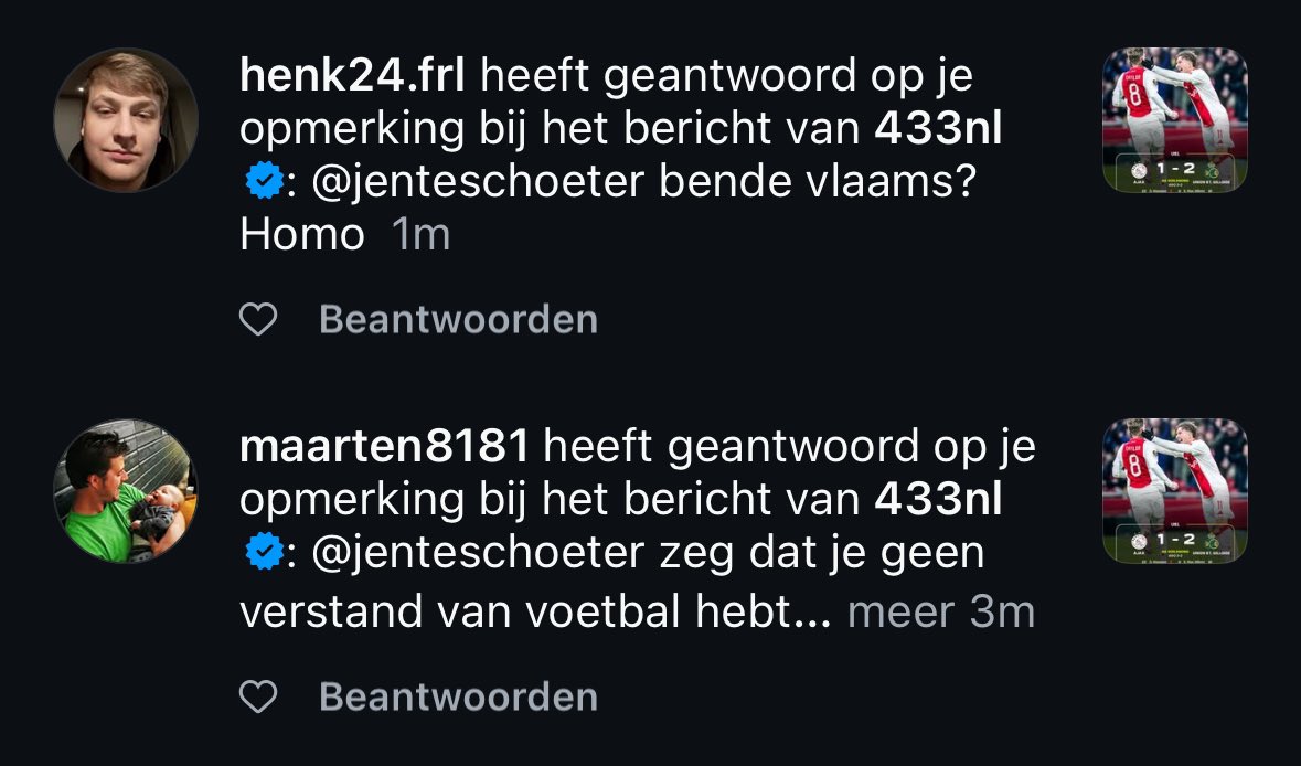 JenteSchoeter_'s tweet photo. POV: je reageert onder 433NL met een vraag hoezo het geen penalty was aan het eind voor Union. 

Wat je ook veel leest is. “Keeper baas in de 5 meter” en “het is een contactsport!” Ook “je bent Belg dus weet er niets van!” Is populair.

#433NL #ajaxunion https://t.co/e1Vrntcxz6