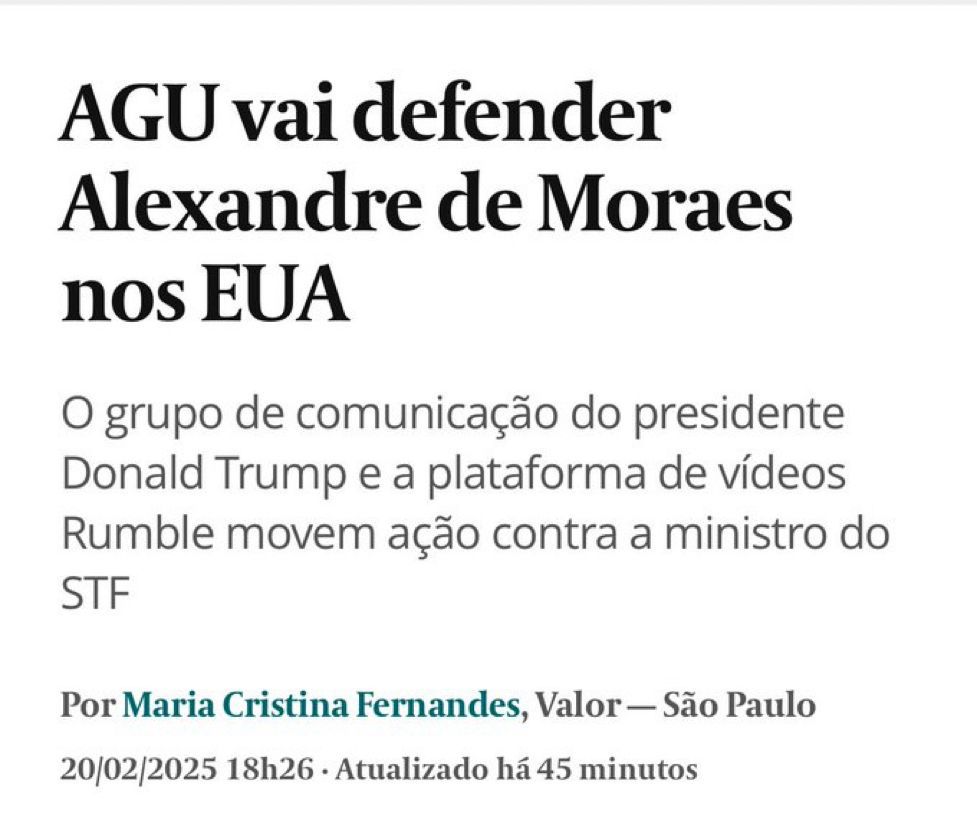Ahahahaa 🤣 
Dois comentários:

1. GALVÃO??? SENTIU! Até ontem estavam dizendo que a ação não tinha nenhum efeito jurídico, lembram? Agora vão ter que se defender?
2. Advogados da AGU brasileira contra um dos escritórios mais picas dos EUA em uma corte americana? Ahahha vai ser