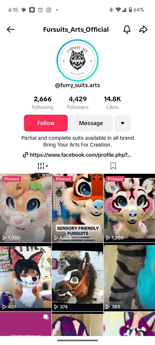 Despite numerous reports, the tiktok scammer "furry_suits.arts" is still up. I have a pending copyright infringement claim, but if they have DMed you on tiktok trying to "sell" a fursuit please DM me screenshots so I can add that to the claim!