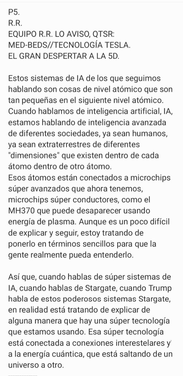 ALIENEGRO's tweet photo. P5.
R.R. 
EQUIPO R.R. LO AVISO, QTSR:
MED-BEDS//TECNOLOGÍA TESLA.
EL GRAN DESPERTAR A LA 5D.
@SIUKRA12. https://t.co/qyvkAxooeI