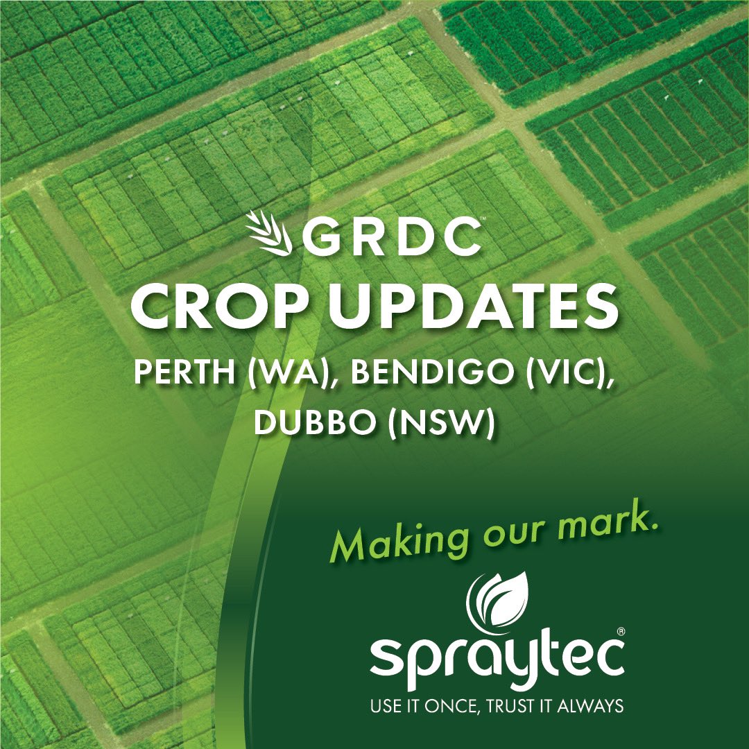 spraytec_aus's tweet photo. Proud to announce our sponsorship & participation at key @theGRDC Crop Update events across Australia next week!
📍 Perth 24-25th
📍 Bendigo 25-26th
📍 Dubbo 27-28th
Make sure you say g’day to our talented team!
#grdc2025 #agricultureinnovation #futureoffarming #spraytec https://t.co/uayLt9WTqV