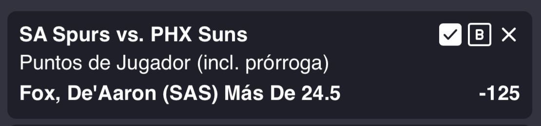 greenfbc33530's tweet photo. 🏀 NBA 🇺🇸
👉 SA Spurs vs PHX Suns
-Fox, De’Aaron Más de 24.5 puntos ⛹️♂️
🖇️STAKE 5
🔞Juega con responsabilidad
🏡Disponible en todas las casas de apuestas
#FREELOCK #NBA #Spurs #Suns #apuestasdeportivas #GREENFBC https://t.co/7bdygwI5zQ