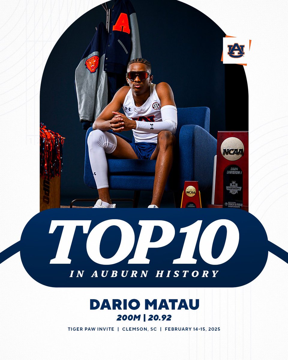 AuburnTFXC's tweet image. Rewriting Auburn history 📝🐅

No. 7 Dario Matau - 200m (20.92)
No. 9 Azeem Fahmi - 60m (6.60)
No. 10 Rex Green - 800m (1:51.07)

#WarEagle