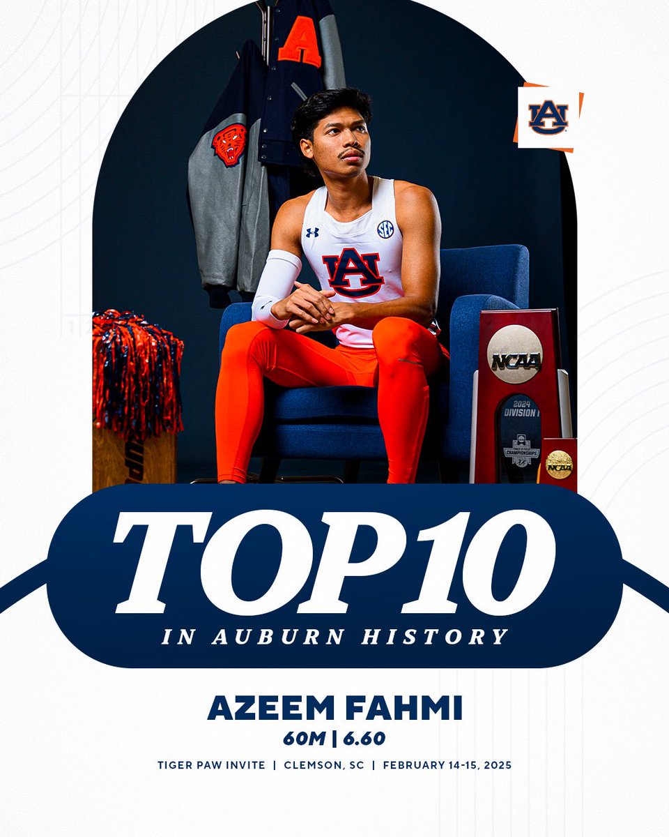 AuburnTFXC's tweet image. Rewriting Auburn history 📝🐅

No. 7 Dario Matau - 200m (20.92)
No. 9 Azeem Fahmi - 60m (6.60)
No. 10 Rex Green - 800m (1:51.07)

#WarEagle