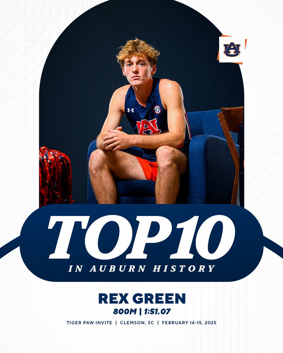AuburnTFXC's tweet image. Rewriting Auburn history 📝🐅

No. 7 Dario Matau - 200m (20.92)
No. 9 Azeem Fahmi - 60m (6.60)
No. 10 Rex Green - 800m (1:51.07)

#WarEagle