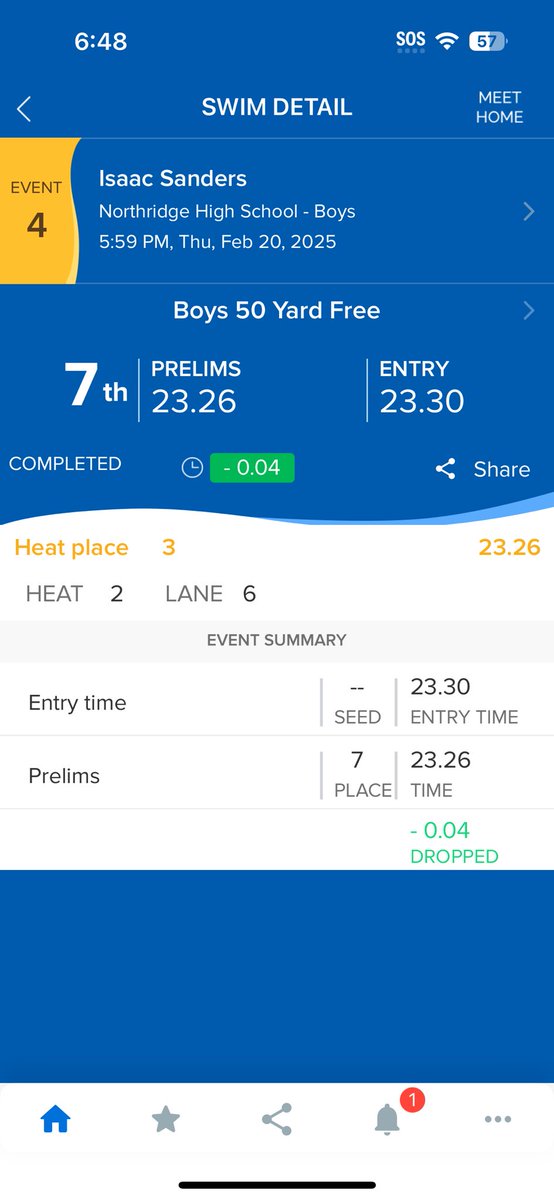 AngolaSwimming's tweet image. 2025 Boys Sectional Prelims

50 Yard Freestyle 

Advancing in the Finals heat as the 7th seed is Isaac Sanders. 

#APride @IHSAA1 @SteveLantz1