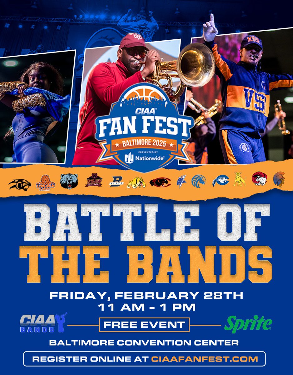 ShawUniversity's tweet photo. ShawUCIAA | 🎉 The 2025 CIAA Fan Fest is taking over Baltimore! Join us Feb 28 &amp; Mar 1 at the Baltimore Convention Center for Battle of the Bands, Step Shows, Super Saturday &amp; more! 🎶🔥 Best part? It’s FREE! Grab your pass: https://t.co/spVeFiz8lk #CIAAFanFest https://t.co/EUxfbW3wR8