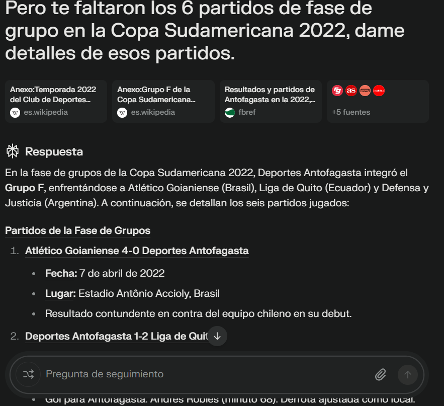 ale_gallardo's tweet photo. Me desilucionó Perplexity AI, enredó todos los resultados de la Copa Sudamericana 22 de @ClubAntofagasta #Antofagasta https://t.co/sBnOm4iUlJ