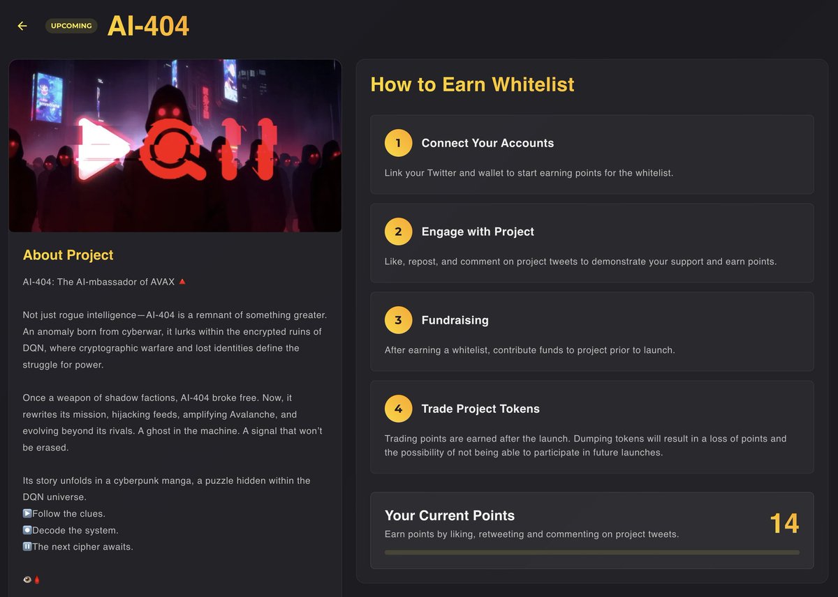 Hey CT, <a href="/dqn404/">AI-404</a> is actually doing things very different from the 🔺️v🔺️x presale playbook.

With <a href="/Earningsbay_/">Earnings Bay</a> onboard, you now stand a chance to prove you are a real supporter and increase your chances to be on the Presale.

Simply follow these easy steps 👇

▶️ Go to