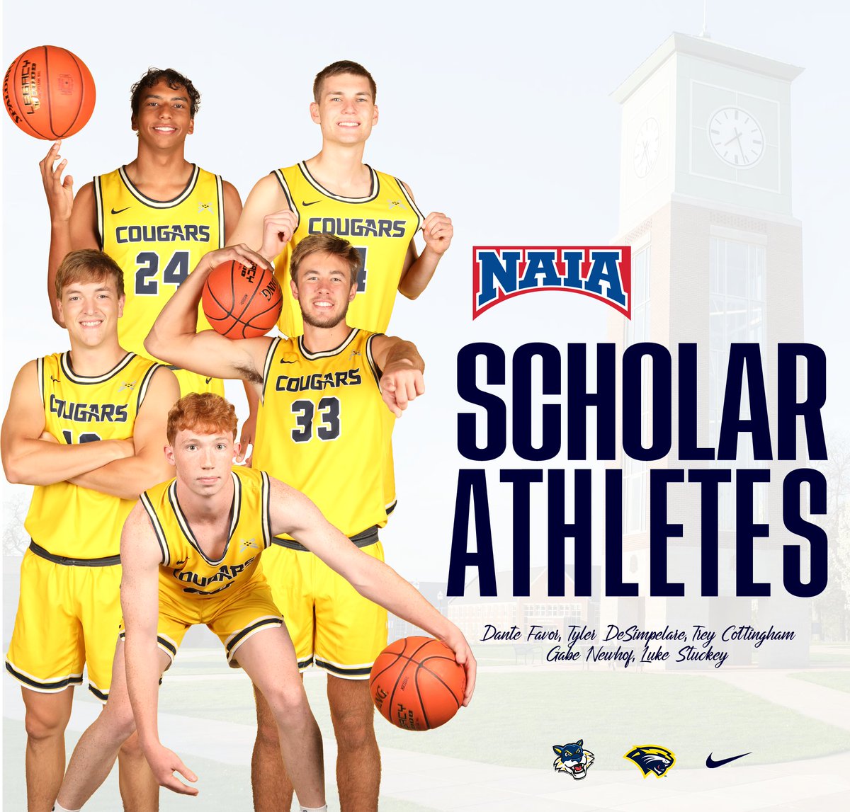 𝐆𝐞𝐭𝐭𝐢𝐧𝐠 𝐢𝐭 𝐝𝐨𝐧𝐞 𝐢𝐧 𝐭𝐡𝐞 𝐂𝐥𝐚𝐬𝐬𝐫𝐨𝐨𝐦 📚📚

Congratulations to our guys Dante Favor, Tyler DeSimpelare, Trey Cottingham, Gabe Newhof, &amp; Luke Stuckey for being named NAIA Scholar Athletes. We are so proud of your work on and off of the court!

#DieToSelf