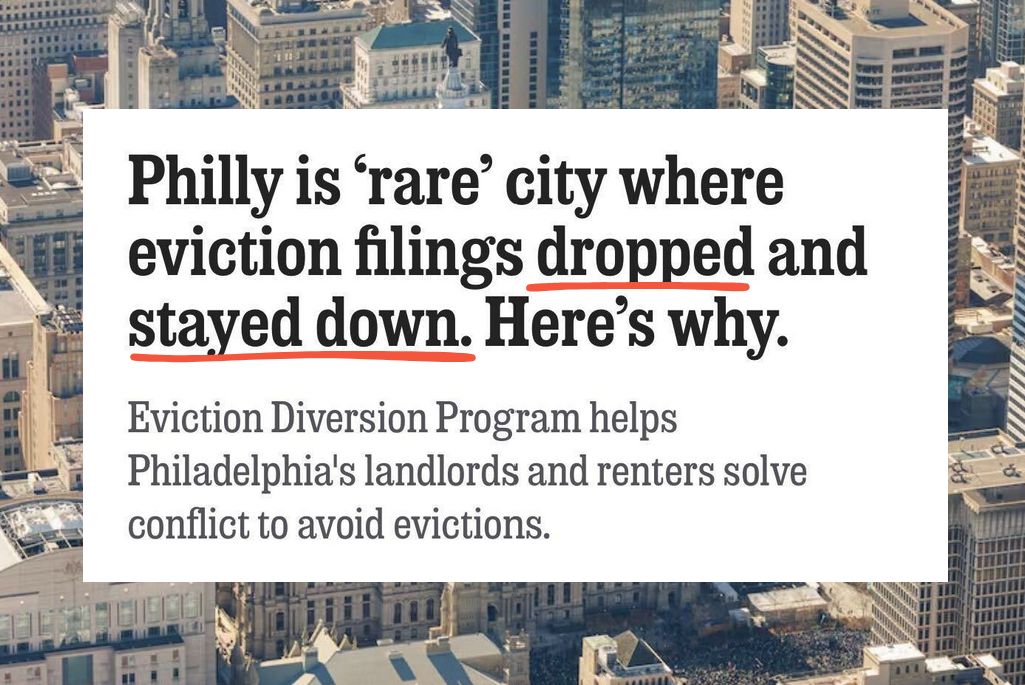 WorkingFamilies's tweet photo. Republicans were the minority party on the Philadelphia City Council. Then the Working Families Party replaced them. 

Now, evictions are down 37% compared to pre-pandemic levels. https://t.co/PPVuScyBeN