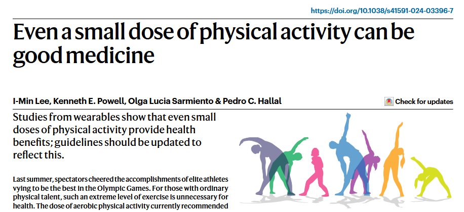 Emmanuel (Manos) Stamatakis (@m_stamatakis) on Twitter photo Small doses of physical activity (when quantified using #wearables) are potent for health & should be considered in next #PhysicalActivity guidelines & promoted by clinicians. Commentaty in current issue of <a href="/NatureMedicine/">Nature Medicine</a> by I-Min Lee et al.
nature.com/articles/s4159…
Three key Small doses of physical activity (when quantified using #wearables) are potent for health & should be considered in next #PhysicalActivity guidelines & promoted by clinicians. Commentaty in current issue of <a href="/NatureMedicine/">Nature Medicine</a> by I-Min Lee et al.
nature.com/articles/s4159…
Three key