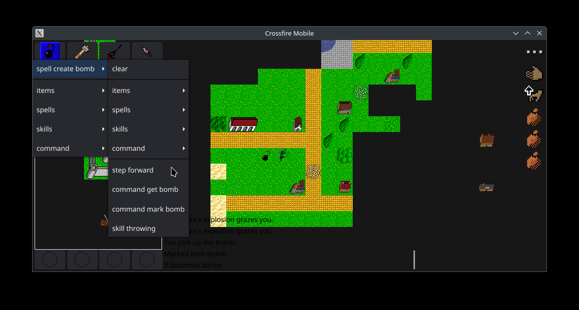 Implemented a long-press triggered and menu-driven action "macro" system so you can chain commands together (here is the classic summon a bomb, pick it up, and throw it). Will probably also implement a dedicated action editor window, as having just a few can quickly get too long.