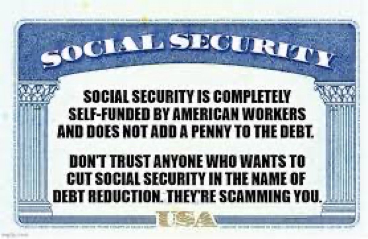 mcarr2021's tweet photo. @factpostnews #Budget2025 #SocialSecurity #ElonIsFullOfShit 

Social Security is not a gift from the government… It is our money!

👉 Social Security is 100% Funded by American Workers. 

👉 Social Security ADDS $0 TO THE DEBT‼️ https://t.co/AHrRJmH1cR