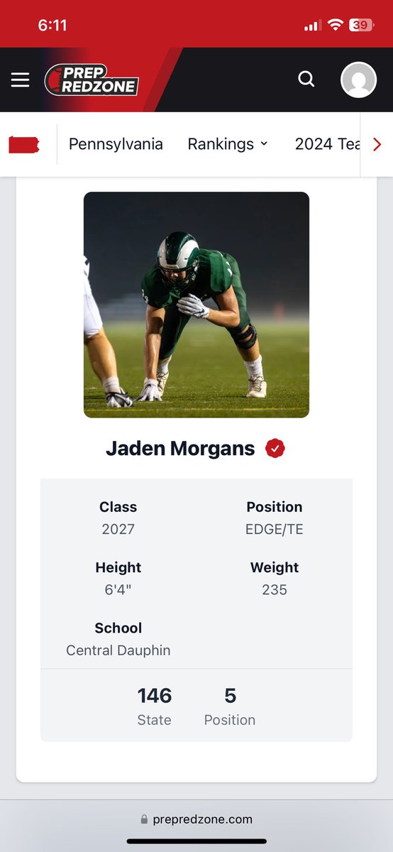 Jaden Morgans (@jadenmorgans) on Twitter photo Grateful to be #5 edge and #146 player in pa c/o 2027 thank you <a href="/PrepRedzonePA/">Prep Redzone Pennsylvania</a> I will be ready for next year! Grateful to be #5 edge and #146 player in pa c/o 2027 thank you <a href="/PrepRedzonePA/">Prep Redzone Pennsylvania</a> I will be ready for next year!