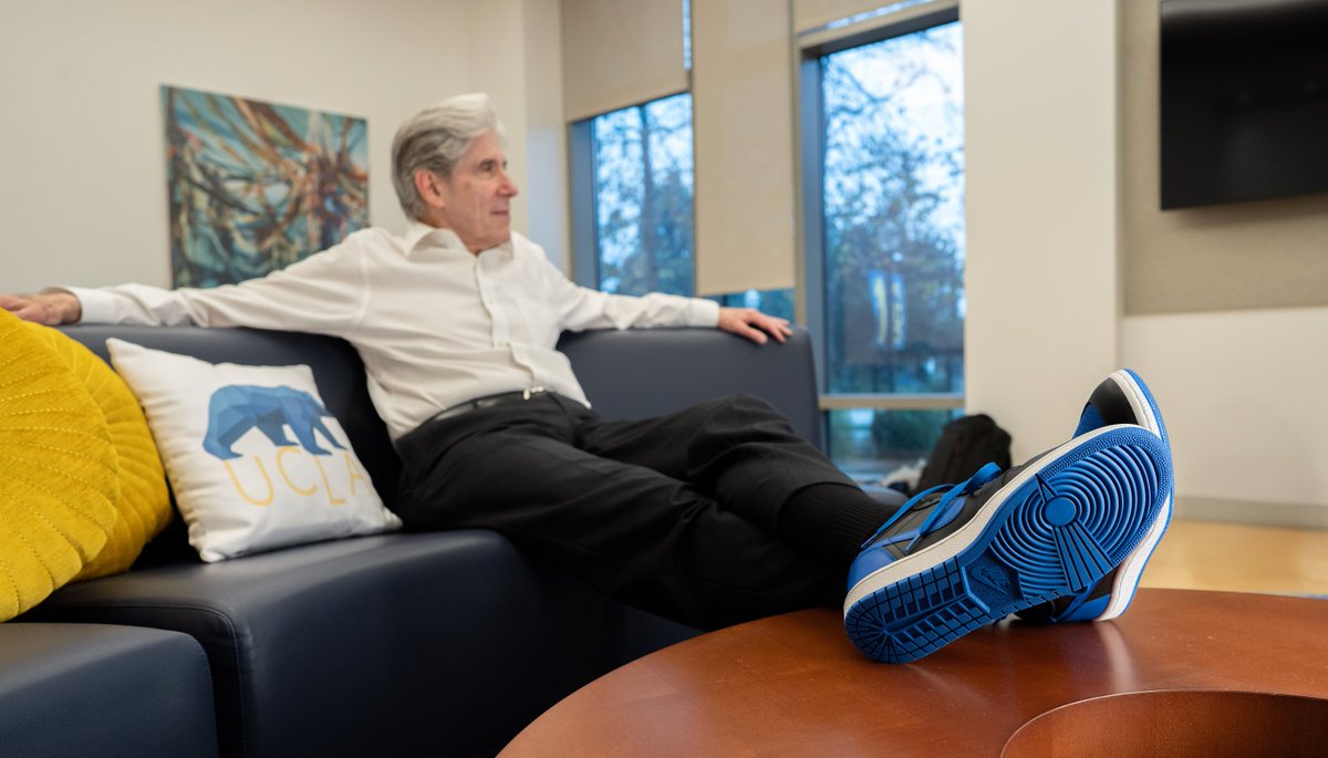 UCLAchancellor's tweet photo. Ready with my Jordan 1 Low ’85 “Royal” sneakers for tonight’s @UCLAWBB game at Pauley to support those who are battling cancer. Looking forward to connecting with fellow Bruins! @UCLA @UCLAAthletics #GoBruins https://t.co/YpBoUrvbpw
