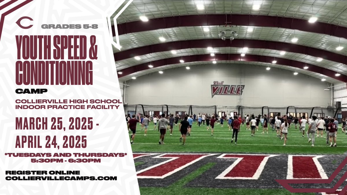 ITS THAT TIME AGAIN!!! Join us for our 2025 Youth Speed and Conditioning Camp starting March 25th on Tuesdays and Thursdays come learn from our S&amp;C Coach King as well as our Varsity Coaches‼️‼️ Click the link below and get your spot tonight!!

colliervillecamps.com/spring-strengt…