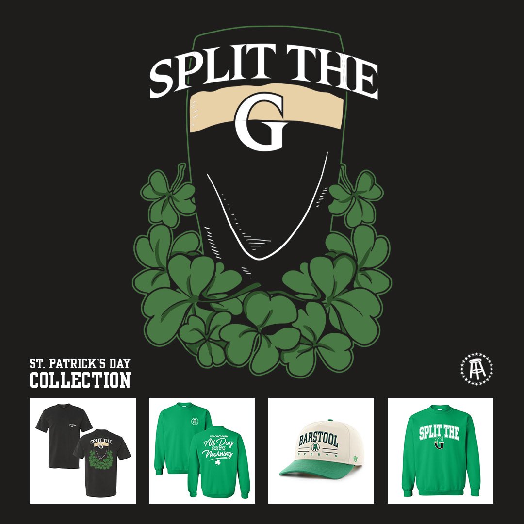 BarstoolTowson's tweet photo. The Barstool Sports St. Patrick's Day Collection is OFFICIALLY LIVE in the Barstool Store! Visit these links to purchase: https://t.co/hkqFGHYcF3 https://t.co/4GCWPVLqR1
