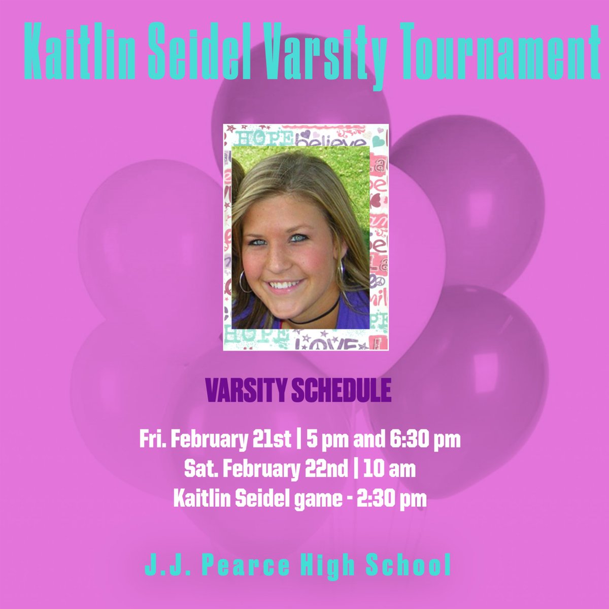 TOMORROW Friday, February 21st starts the annual Kaitlin Seidel Memorial Varsity tournament! 

Friday, Feb. 21st | 5 PM and 6:30 PM
Saturday, Feb. 22nd | 10 AM
KAITLIN SEIDEL GAME - 2:30 PM

📍PEARCE SOFTBALL FIELDS

🎟️ $6 per day- Cash, CC or Venmo will be taken at the gate.