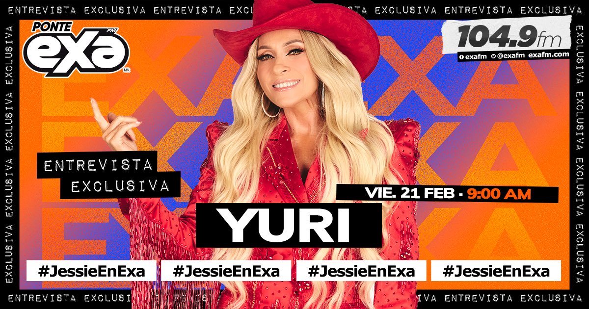 ExaFM's tweet photo. Cerraremos la semana como se debe en #JessieEnExa 🙌 Con una entrevista exclusiva a nuestra güera consentida, @OficialYuri ✨👱‍♀️🎶
Sintonízanos por el 104.9 fm con @jessiecervantes 📻 https://t.co/DfyNort4wV