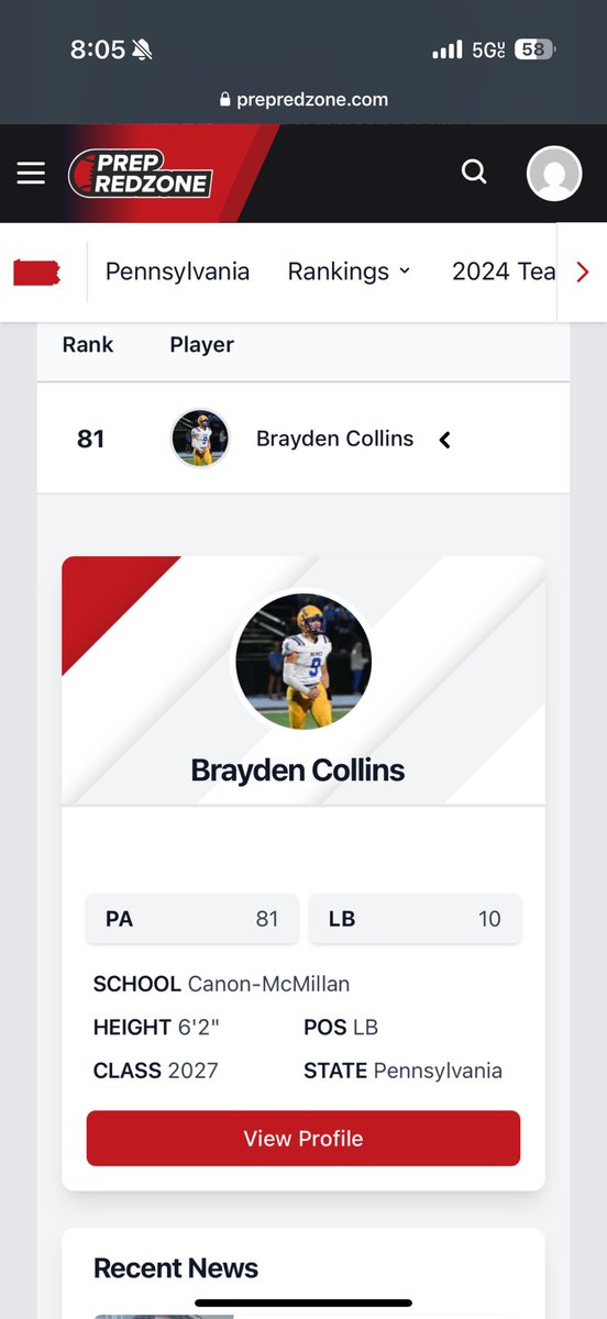 Brayden Collins (@braycollins_39) on Twitter photo Greatful to be #10 player at my position and #80 player in the state in class of 2027 by <a href="/PrepRedzone/">Prep Redzone 🏈</a>. Can’t wait to come back next season and move up in the rankings.
<a href="/CanonMacSports/">Canon-McMillan Sports</a> <a href="/BigMacsFootball/">CANON-MCMILLAN FOOTBALL</a> @PRZPAvic <a href="/wpialsportsnews/">WPIAL Sportsmen</a> <a href="/WPIAL_Insider/">WPIAL Insider</a> Greatful to be #10 player at my position and #80 player in the state in class of 2027 by <a href="/PrepRedzone/">Prep Redzone 🏈</a>. Can’t wait to come back next season and move up in the rankings.
<a href="/CanonMacSports/">Canon-McMillan Sports</a> <a href="/BigMacsFootball/">CANON-MCMILLAN FOOTBALL</a> @PRZPAvic <a href="/wpialsportsnews/">WPIAL Sportsmen</a> <a href="/WPIAL_Insider/">WPIAL Insider</a>