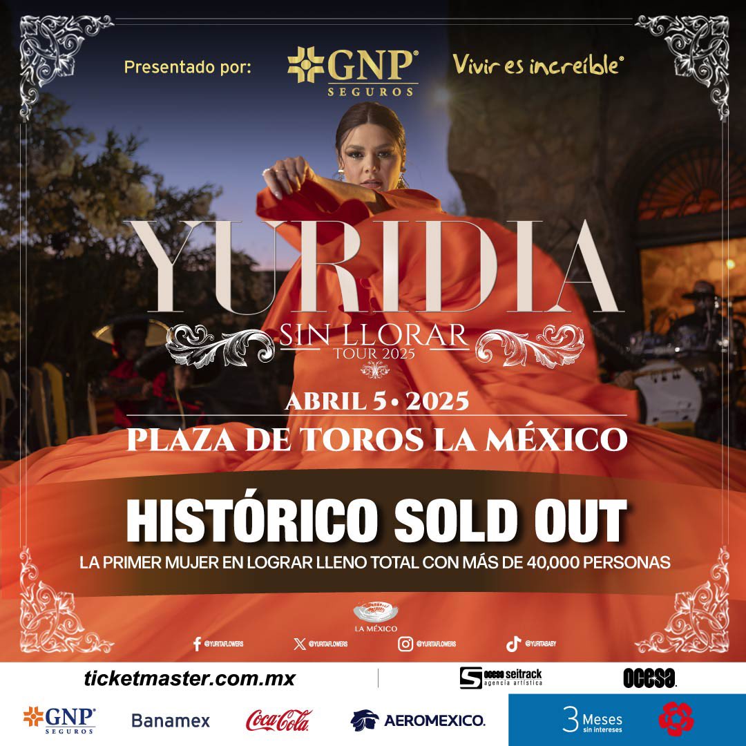 La Patrona <a href="/yuritaflowers/">Yuridia</a> hace historia como la primera mujer en hacer sold out en la Plaza de Toros La México. 👏🏼🎶 ¡Felicidades!
