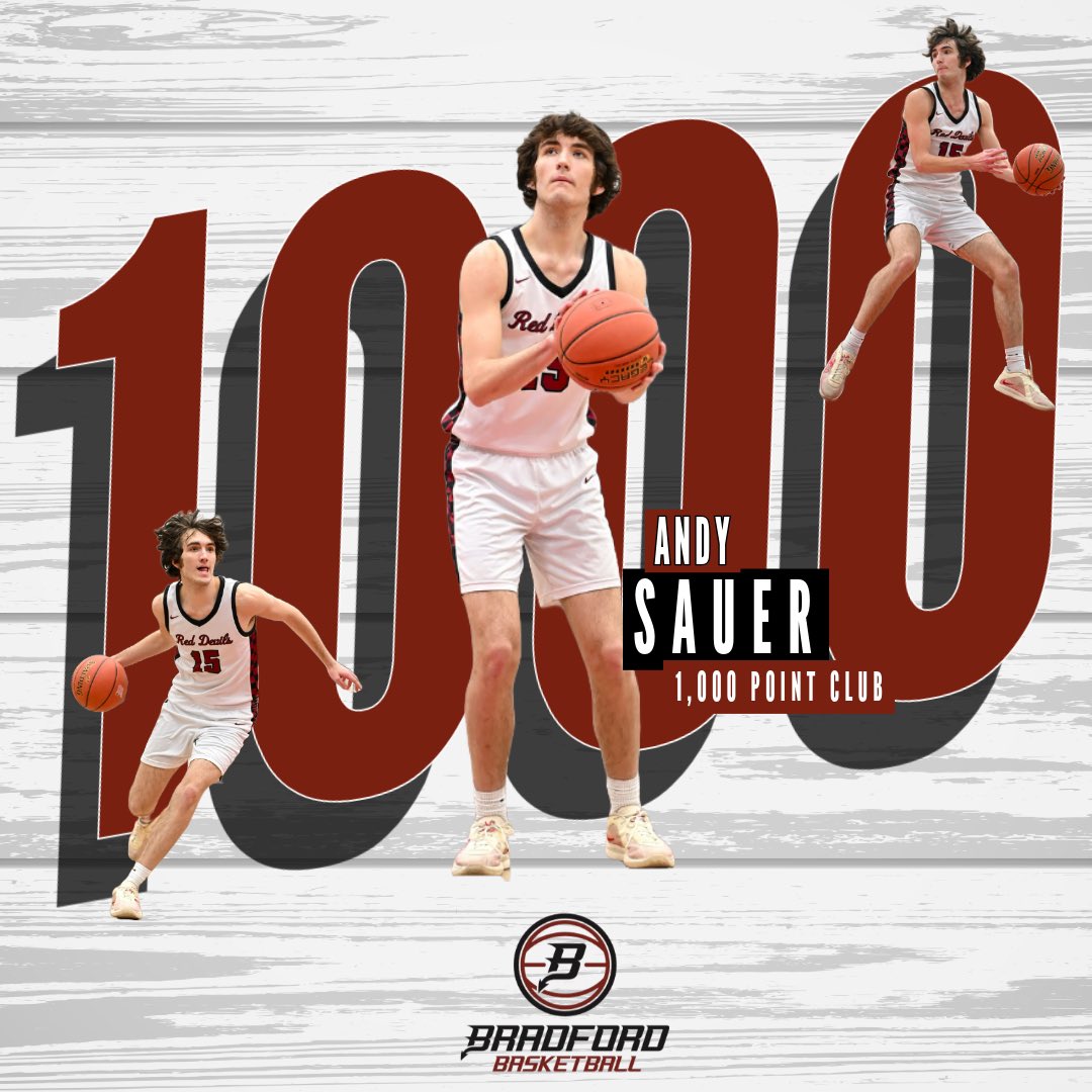 🚨🏀 1,000 Point Club 🏀🚨

Congratulations to 1️⃣5️⃣ Andy Sauer for joining the Bradford Boys Basketball 1,000-point club‼️🔥

#RiseAbove #BradfordBasketball #1000PointClub

@wisbbyearbook @coltonwilson23 @freshcoasthoops