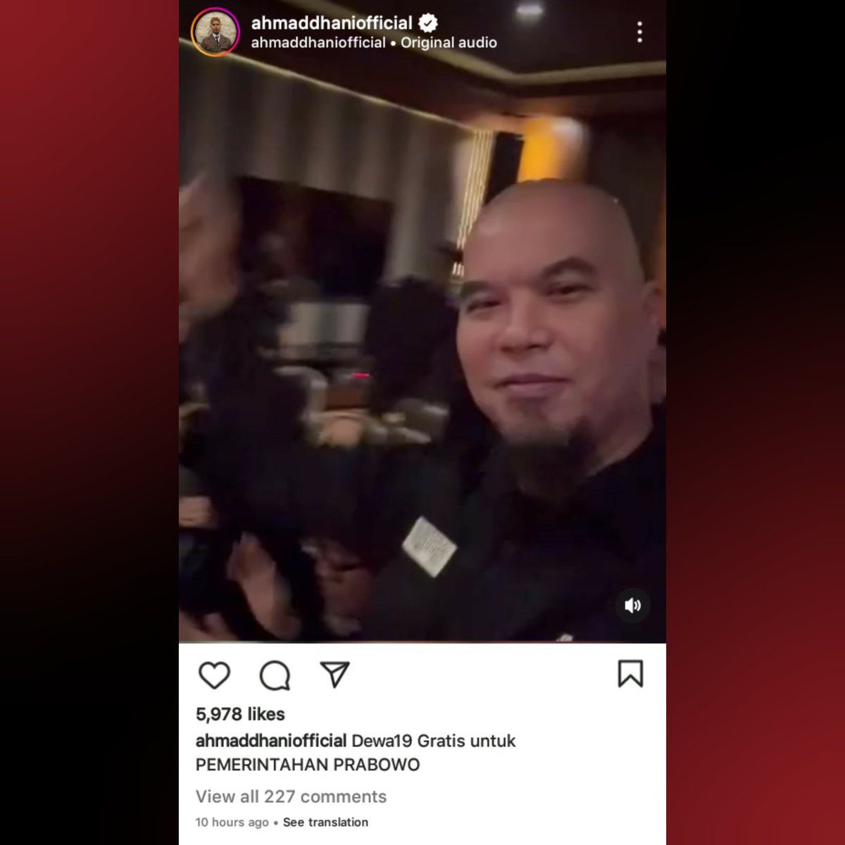 IndoPopBase's tweet image. Ahmad Dhani in recent Instagram post:

“Dewa19 Gratis untuk PEMERINTAHAN PRABOWO.”