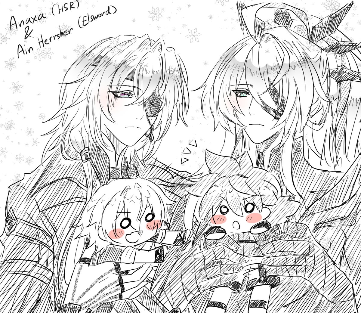 chaoscafehall's tweet image. Anaxa &amp;amp; Ain (HE) the multiverse twin! (?) lol I really can't help myself when seeing Anaxa, He's remind me of Ain so much-- so here- stay together! XD 
(and btw, this is my first draw of Anaxa!// He's so handsome omg///) 
#Anaxa #elsword_FA #HonkaiStarRail