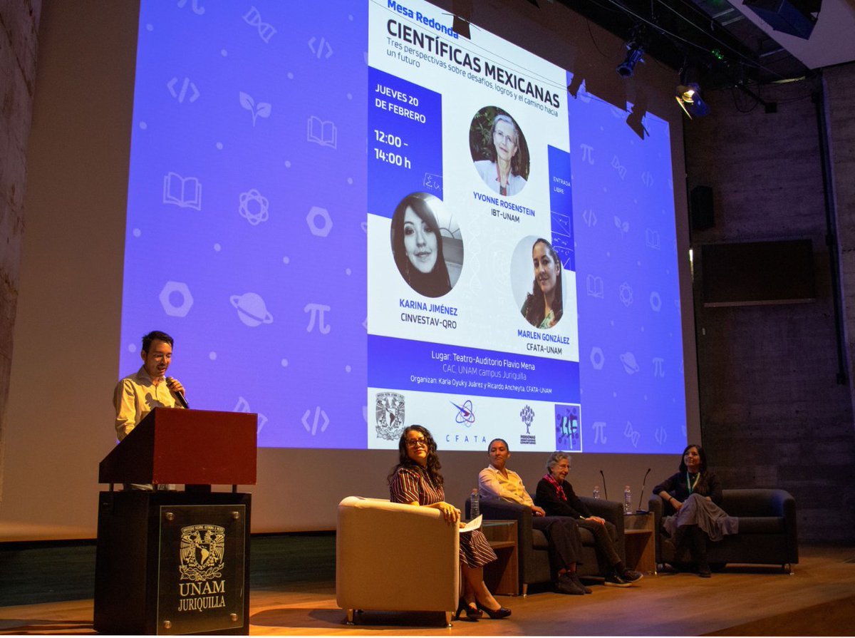 Cfata_Unam's tweet photo. Hoy, en la Mesa Redonda celebramos el #11F, reflexionando sobre los retos y avances de las mujeres mexicanas en la ciencia desde la perspectiva de las investigadoras: Yvonne Rosenstein (Instituto de Biotecnología - UNAM), Karina Jiménez (#CinvestavQro y Marlen González (#CFATA) https://t.co/k2vcV6c6Uz