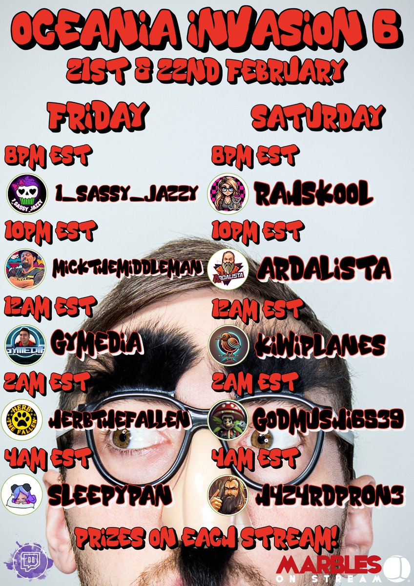 rahskool's tweet photo. 🤓 THIS WEEKEND! 🤓

Get ready for a whirlwind weekend as 10 incredible Australian and New Zealand streamers unite to dominate Marbles on Stream! From jaw-dropping moments and endless laughter to fabulous prizes, this event promises non-stop entertainment for all.

The fun kicks off with the lovely @1_sassy_jazzy, and every 2 hours, a fresh streamer will take the helm, ensuring the excitement never dwindles.

Make sure you don't miss out on the action!

@mickthemiddleman @GYMedia @herbthefallen  @Sleepypan @ardalista @kiwiplanes @GodMushi6593 @H4z4rdpr0n3 

#twitchstreamer #marblesonstream 
https://t.co/NjIsEWVwvb