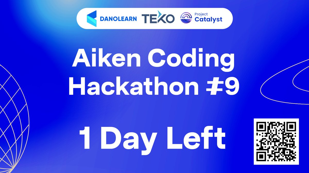 danolearn's tweet image. ⏰Aiken hackathon #9 -  1 Day Left! ⏰

The countdown is almost over! Tomorrow marks the start of Aiken Hackathon #9, and you don’t want to miss out! 🚀

Whether you’re a seasoned pro or a newcomer, this is your chance to push your skills and win exciting rewards! 💡

📅 Mark…