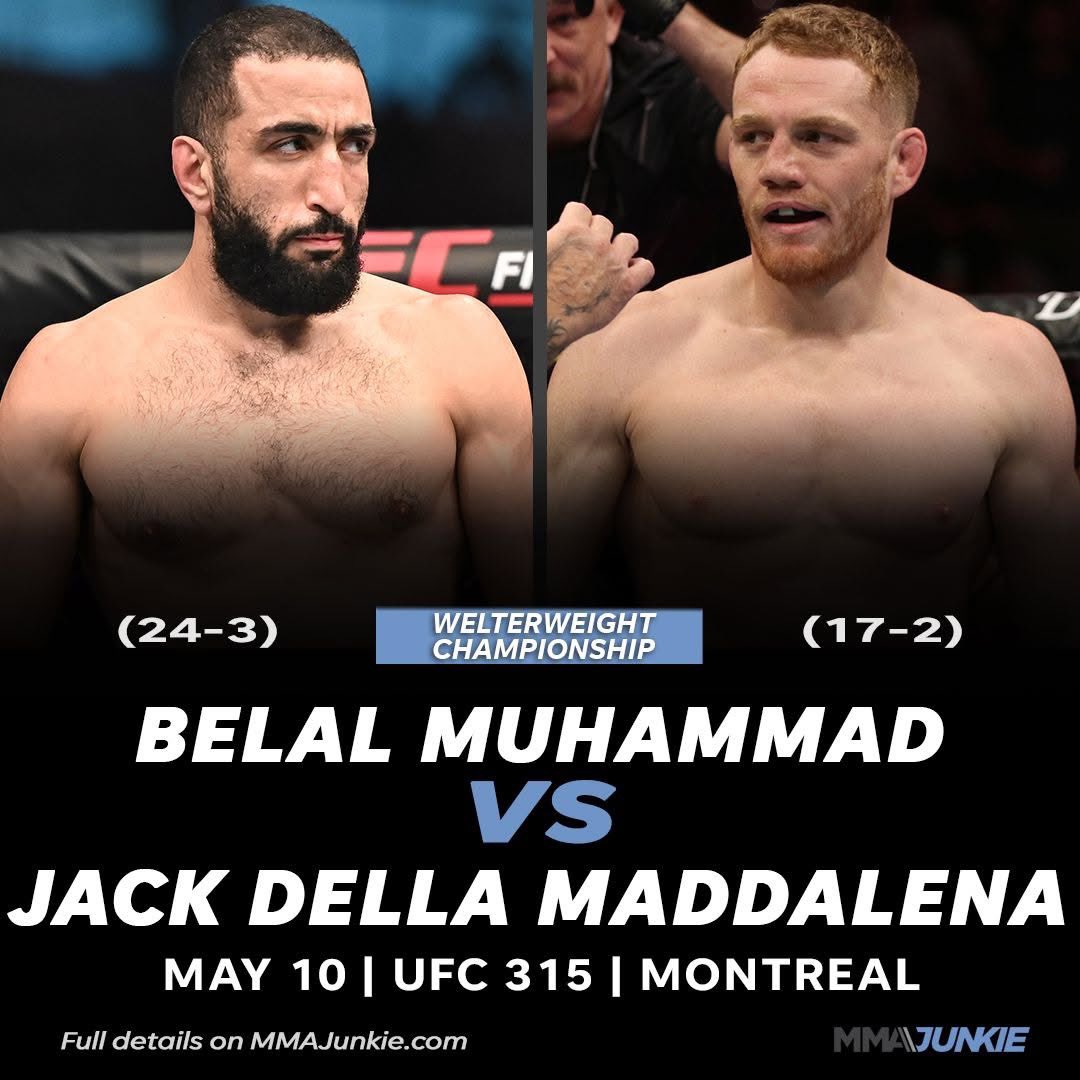 🚨WELTERWEIGHT ANNOUNCEMENT

#UFCLondon | Mar. 22
👊 Leon Edwards vs. Sean Brady

#UFC314 | Apr. 12
🔥 Geoff Neal vs. Carlos Prates

#UFC315 | May 10
🏆 Belal Muhammad vs. Jack Della Maddalena

Do uFC want Edwards to get dropped on head two fights in a row ??
#ufc #UFCFightNight