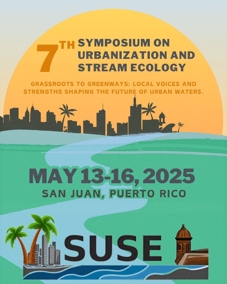 Freshwater Science (@benthosnews) on Twitter photo The Urban Chapter of SFS invites you to the 7th Symposium on Urbanization and Stream Ecology (SUSE7)!
📍San Juan, PR
🗓️ May 13th - May 16th, 2025
Visit our meeting website: urbanstreamecology.org/suse7.html
Abstracts for poster and oral presentations are being accepted through Feb 28th! The Urban Chapter of SFS invites you to the 7th Symposium on Urbanization and Stream Ecology (SUSE7)!
📍San Juan, PR
🗓️ May 13th - May 16th, 2025
Visit our meeting website: urbanstreamecology.org/suse7.html
Abstracts for poster and oral presentations are being accepted through Feb 28th!