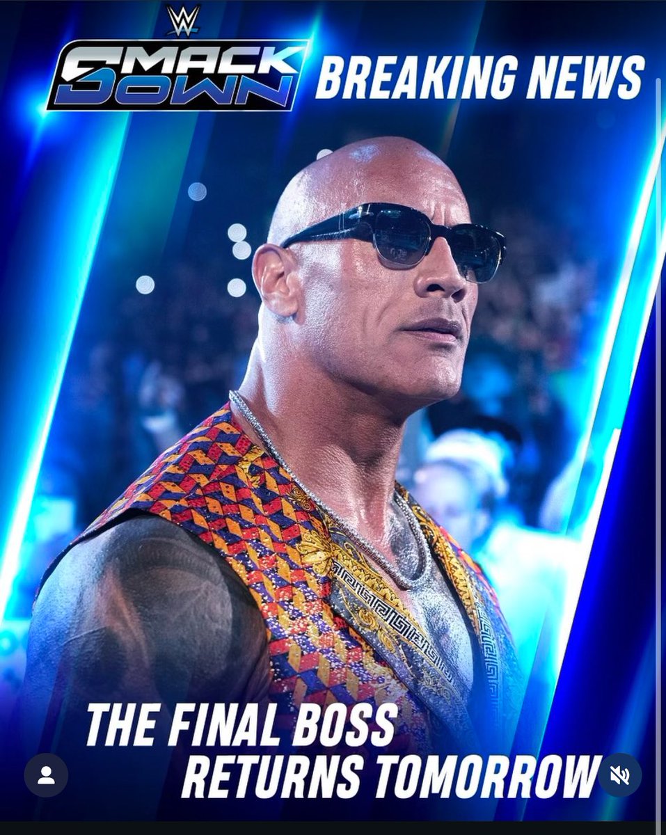 BREAKING NEWS

THE FINAL BOSS THE ROCK RETURNS TO
SMACKDOWN 

🚨🚨🚨🚨🚨🚨🚨🚨🚨🚨🚨🚨🚨

#Smackdown