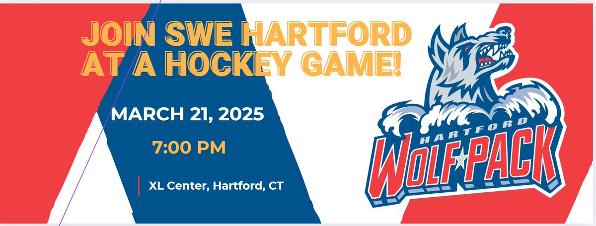 Join SWE Hartford to cheer on the Hartford Wolf Pack as they challenge the Hershey Bears on Friday, March 21st at 7pm!

Sign up at the link here by Friday 2/21/25: eventbrite.com/e/swe-hartford…

Learn more at the FB event here: facebook.com/share/15nUzsgv…