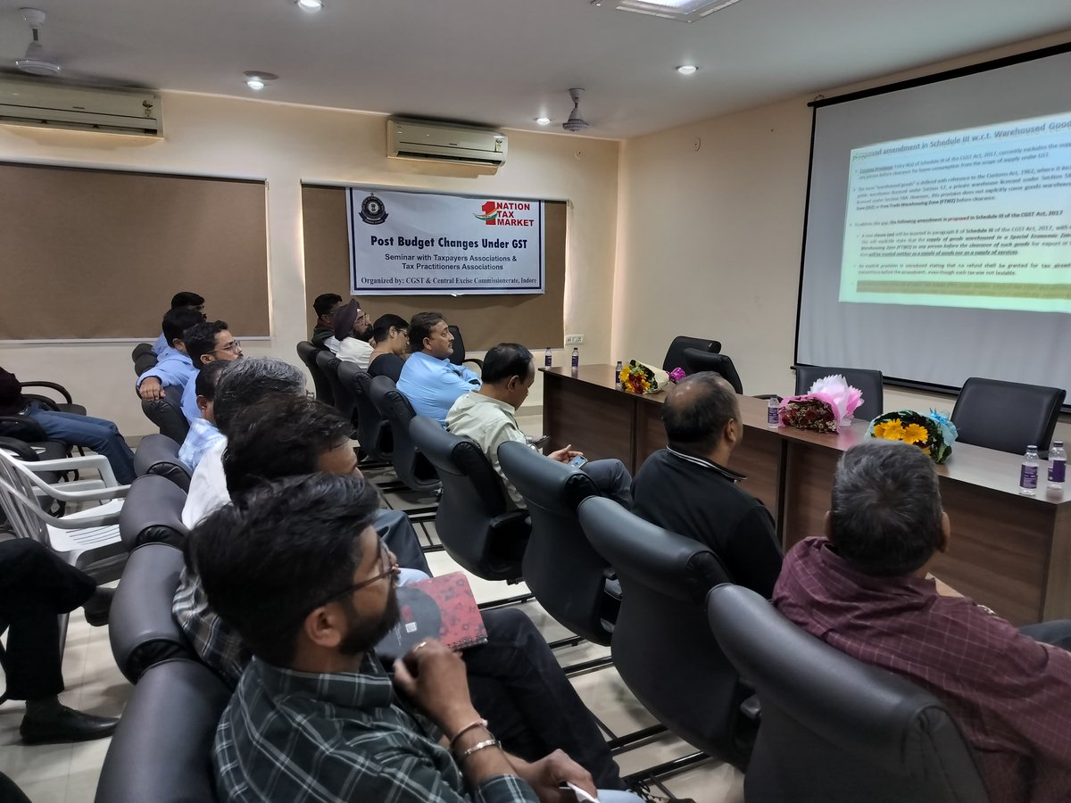 EXCISECGST's tweet image. Indore CGST Commissionerate organized an interactive session on 19.02.2025 in Dewas on the changes proposed in Budget 2025 under GST. Shri Yogesh P Unde (JC) was present along with other CGST officers, Association of Industries Dewas, Tax Practitioners and Taxpayers of Dewas.