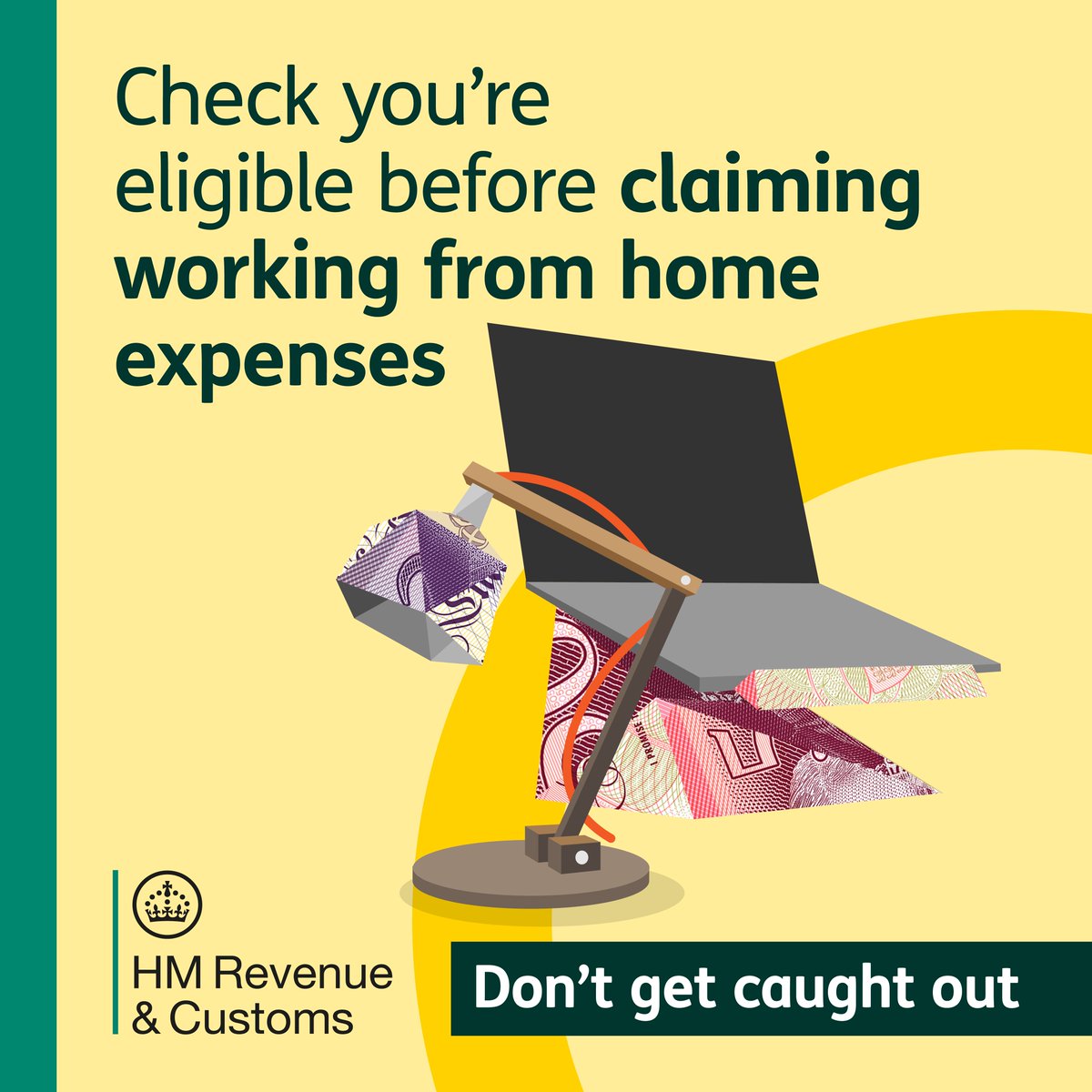 HMRCgovuk's tweet photo. Don't get caught out by ads promising quick tax refunds for working from home. ❌ 

Always check if you're eligible before making a claim. Avoid agent fees by claiming directly with HMRC. ✅
 
Learn more about the signs of bad tax advice. 👇

https://t.co/MJOdMHDOwU https://t.co/0Kwa7bcLjS