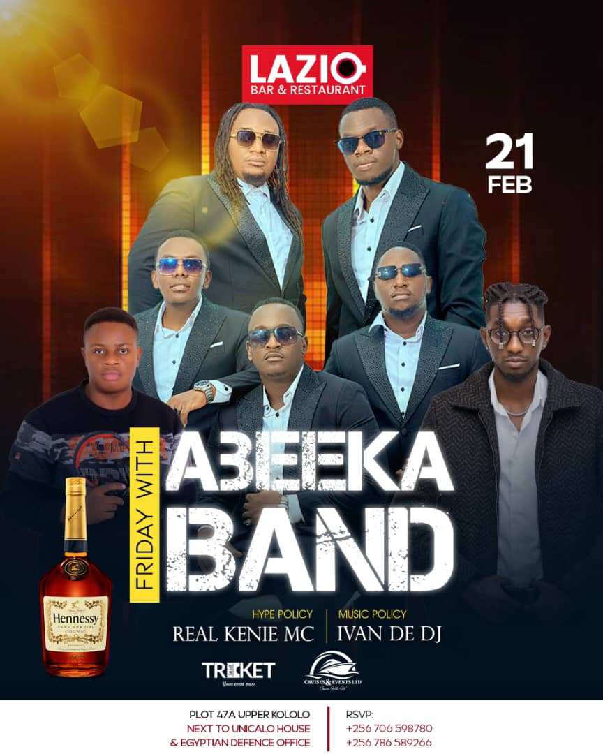 Happening tonight book your tables with <a href="/tricket/">tricket</a> <a href="/Abeeka_band/">ABEEKA BAND 🇺🇬</a> endless fun <a href="/Lazio_Kampala/">Lazio Bar And Restaurant</a> 
#Cruisewithus