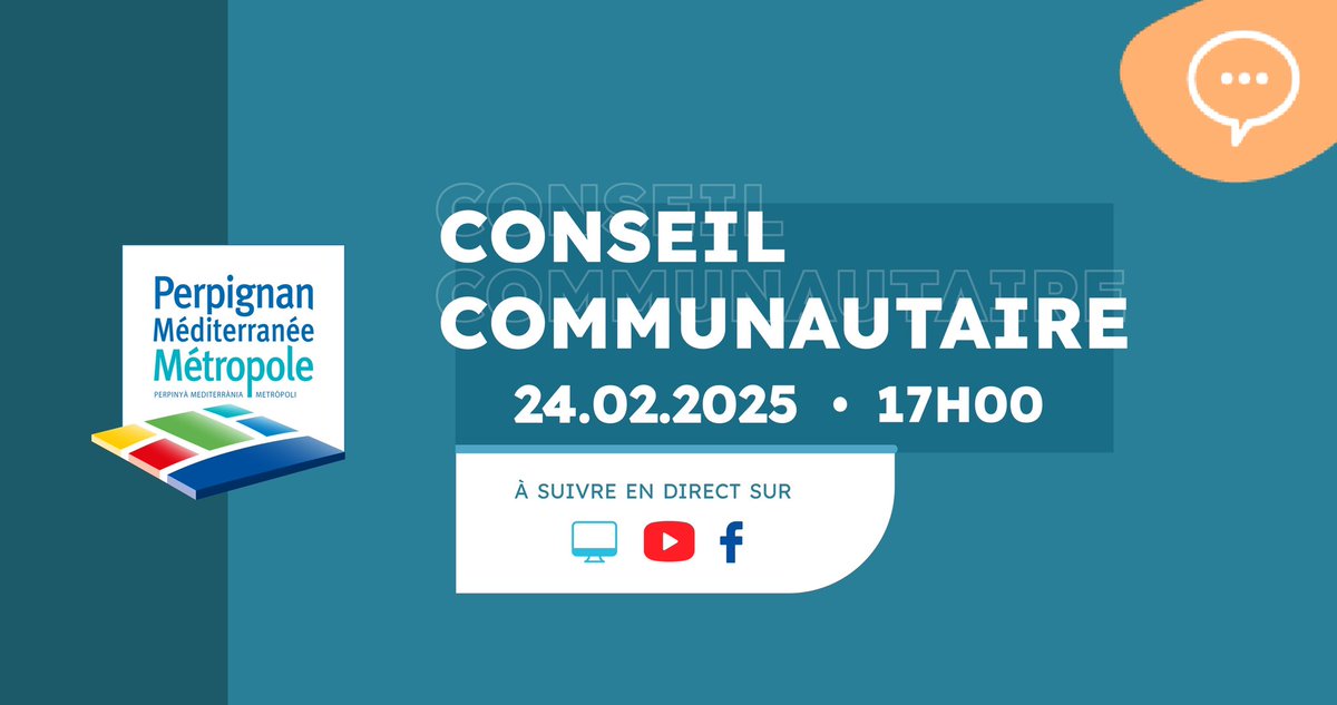 📆 Prochain Conseil Communautaire, lundi 24 février 2025
⏰ À 17H00
📽️ Suivez la prochaine séance du conseil communautaire de Perpignan Méditerranée Métropole en direct sur lnkd.in/eiR9Mqpb et sur notre page Facebook !