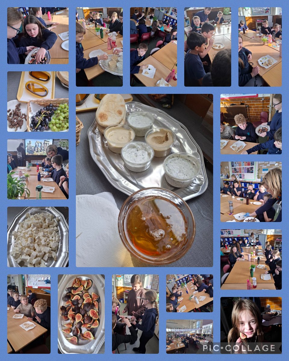 Tasting some Ancient Greek Food, breads, olives, tzatziki, hummus, anchovies, figs, grapes and honey. We learnt about the reasons these foods were plentiful such as geographical location and climate. 🇬🇷🍽 #respect #determination #HistoryMatters 💚