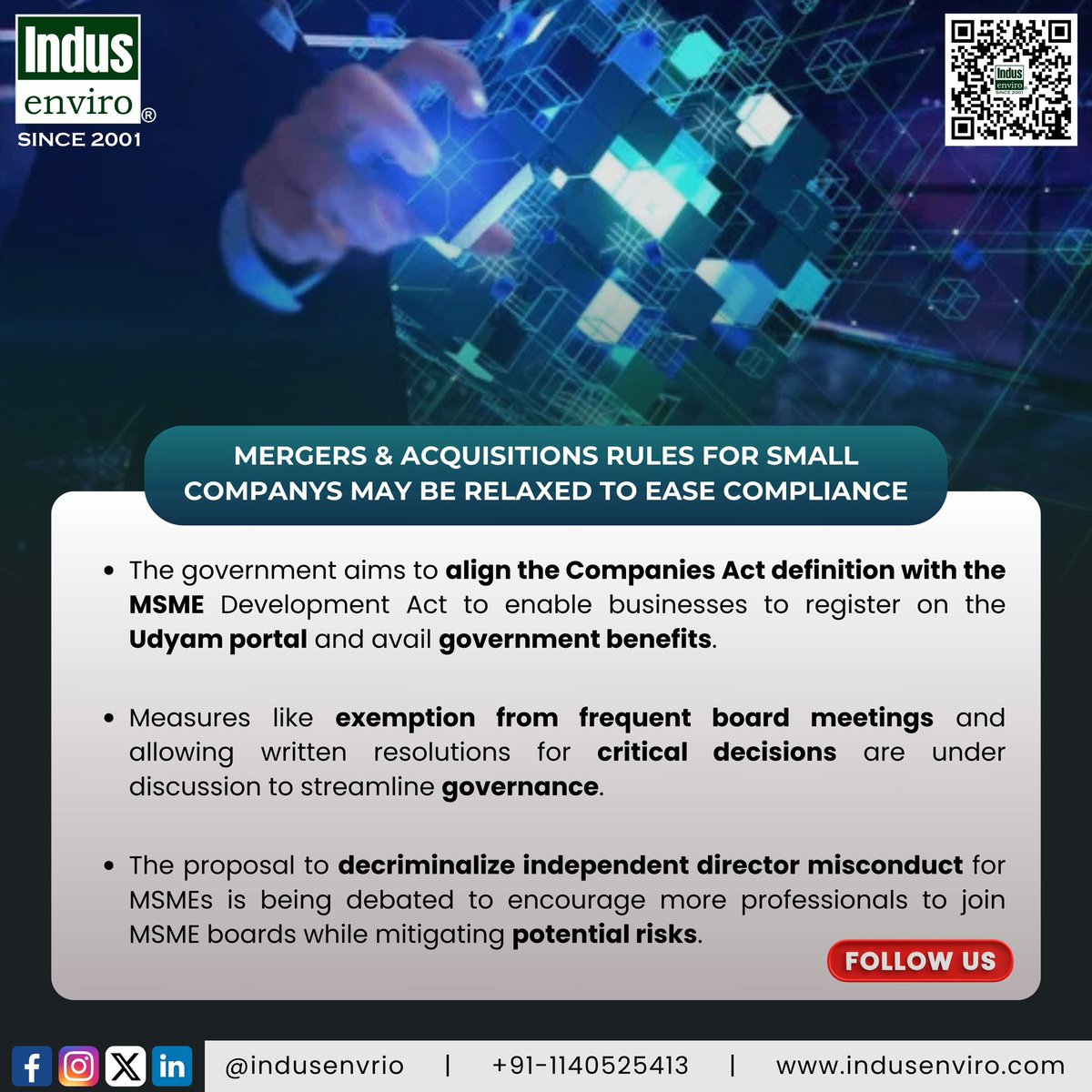 INDUSEnviro's tweet image. 𝐌𝐞𝐫𝐠𝐞𝐫𝐬 &amp;amp; 𝐀𝐜𝐪𝐮𝐢𝐬𝐢𝐭𝐢𝐨𝐧𝐬 𝐑𝐮𝐥𝐞𝐬 𝐟𝐨𝐫 𝐒𝐦𝐚𝐥𝐥 𝐂𝐨𝐦𝐩𝐚𝐧𝐲𝐬 𝐌𝐚𝐲 𝐛𝐞 𝐑𝐞𝐥𝐚𝐱𝐞𝐝 𝐭𝐨 𝐄𝐚𝐬𝐞 𝐂𝐨𝐦𝐩𝐥𝐢𝐚𝐧𝐜𝐞

Source: @EconomicTimes 
ReadMore: lnkd.in/gx2-An8h
Contact Us - lnkd.in/ddyRNrk6

#MSMEReforms #indusenvirodelhi
