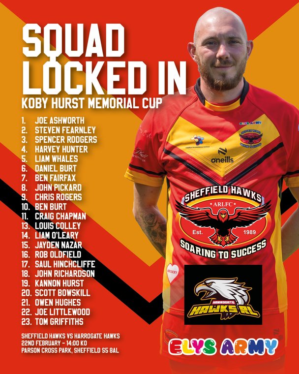 Koby Hurst Memorial Cup - Squad Announcement 

#KobyHurstMemorialCup #ForeverOur12 #KingKoby12 #OnceAHawkAlwaysAHawk #SheffieldHawks #RugbyLeague
pitchero.com/clubs/sheffiel…