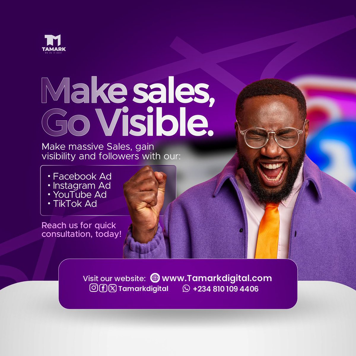 tamarkdigital's tweet photo. "Boost Sales &amp; Visibility with Our Expert Advertising Services

Get a FREE consultation to discover how we can help you:

- Reach a wider audience
- Drive quality leads
- Stay ahead of the competition

Contact us today to schedule your complimentary consultation!" https://t.co/XIgkgXMxfD